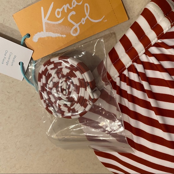 KONA SOL Red Stripe One Piece Strapless Swimsuit - Picture 7 of 11